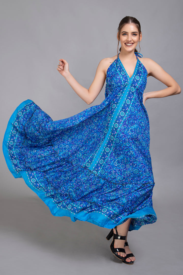 Upcycled Indian Silk Saree Long Bohemian Dress - Vz Collection