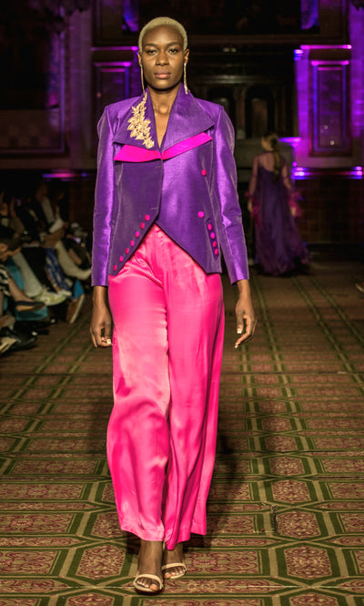 Double Breasted Raw Silk Purple Jacket - Vz Collection