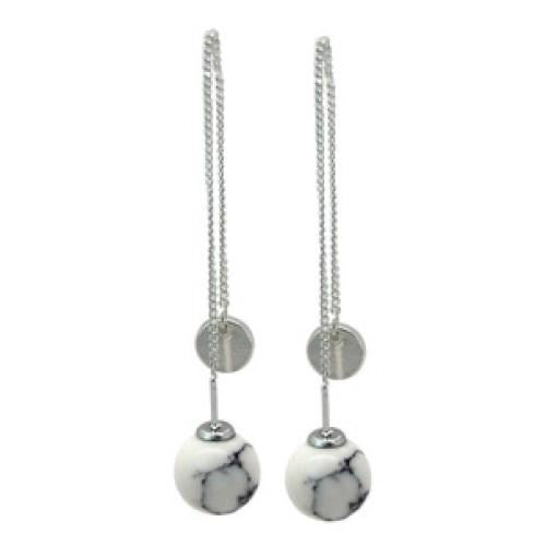 Round Stone and Chain Drop Earrings - Vz Collection