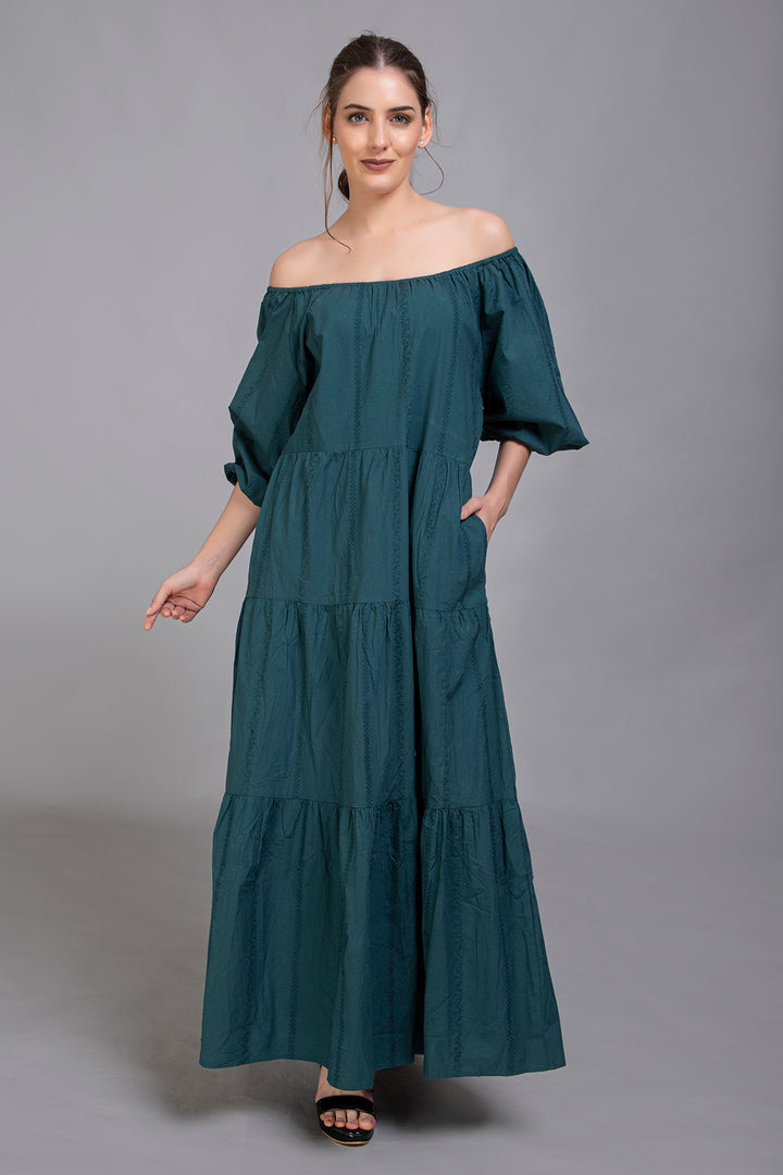 Teal Green Tiered Maxi Dress - Vz Collection
