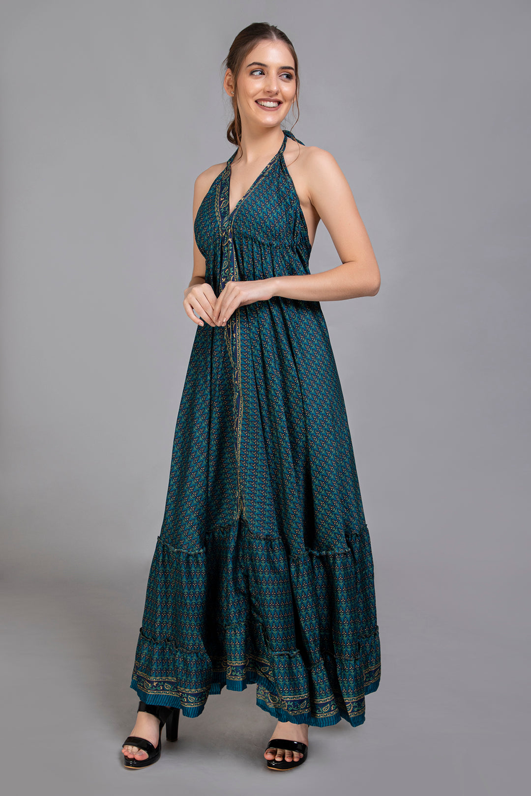 Upcycled Indian Silk Saree Long Bohemian Dress - Vz Collection