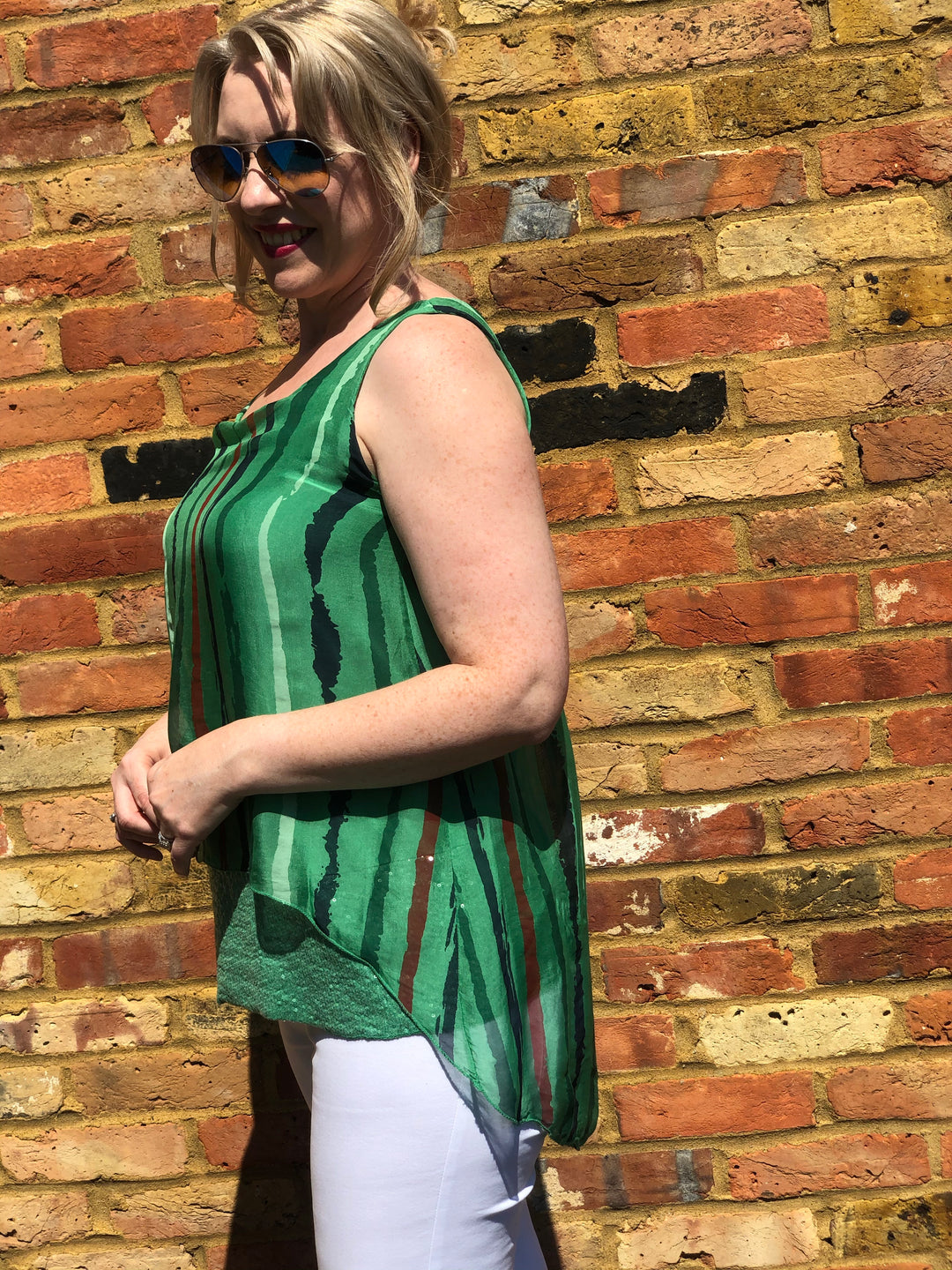 Emerald Green Boho Italian Silk Top - Vz Collection