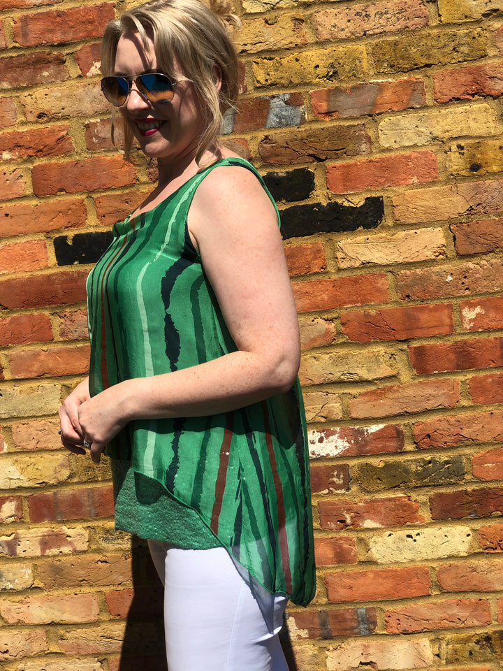Emerald Green Boho Italian Silk Top - Vz Collection