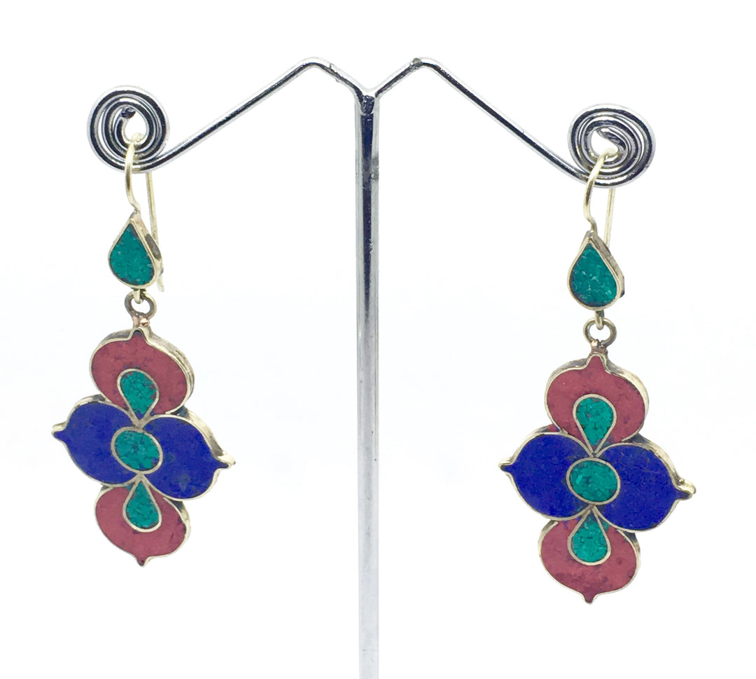 Tibetan Influenced Tri Colour Lotus Earrings - Vz Collection