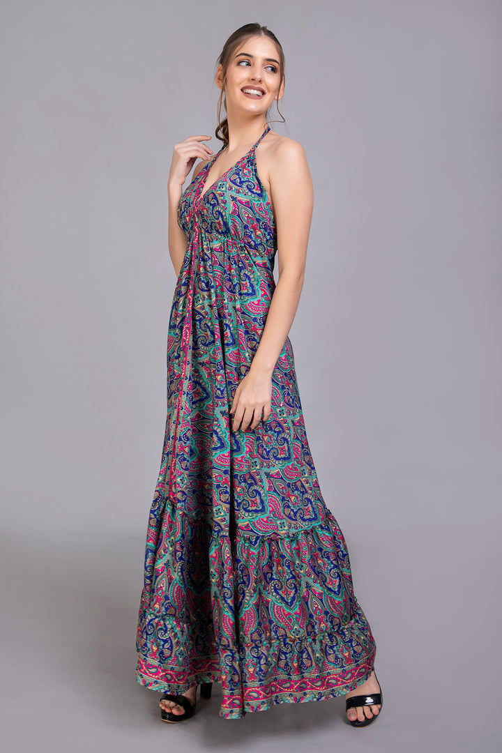 Upcycled Indian Silk Saree Long Bohemian Dress - Vz Collection