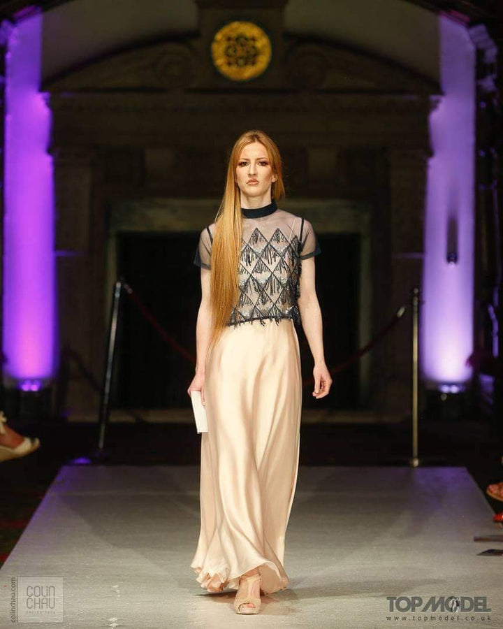 Pink Satin Silk Dress with Navy Bolero - Vz Collection