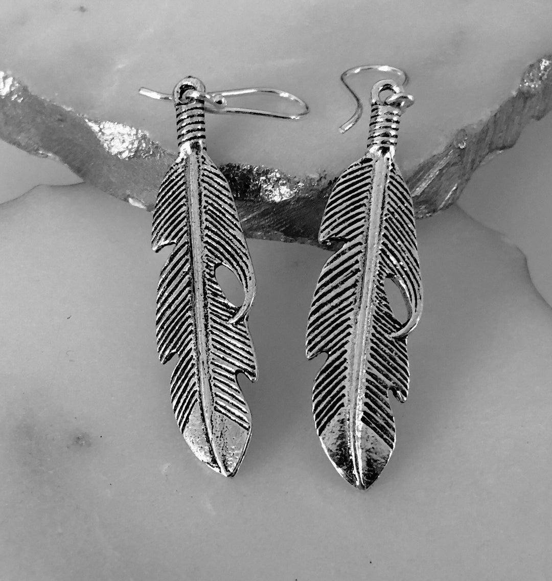 Silver Plated Feather Earrings - Vz Collection