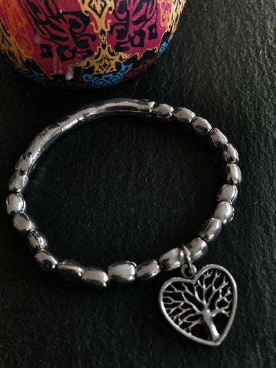 Heart Shaped Mulberry Tree Charm Elasticated Bracelet - Vz Collection