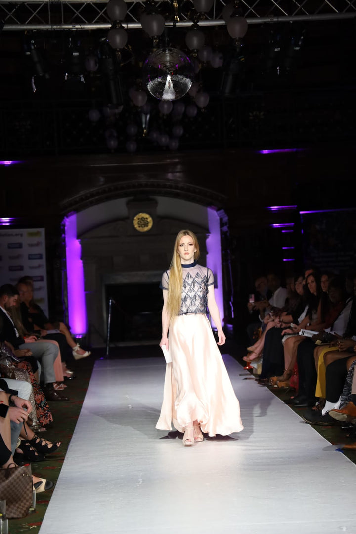 Pink Satin Silk Dress with Navy Bolero - Vz Collection