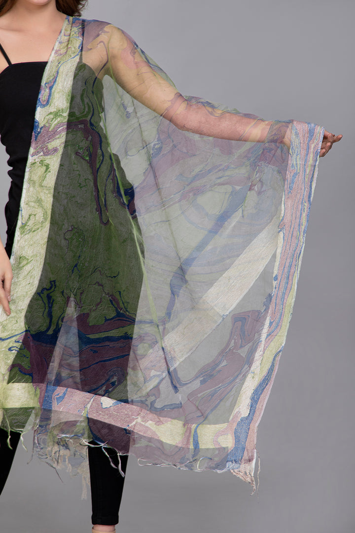 Marble Dying on Handwoven Organza Silk Scarf - Vz Collection
