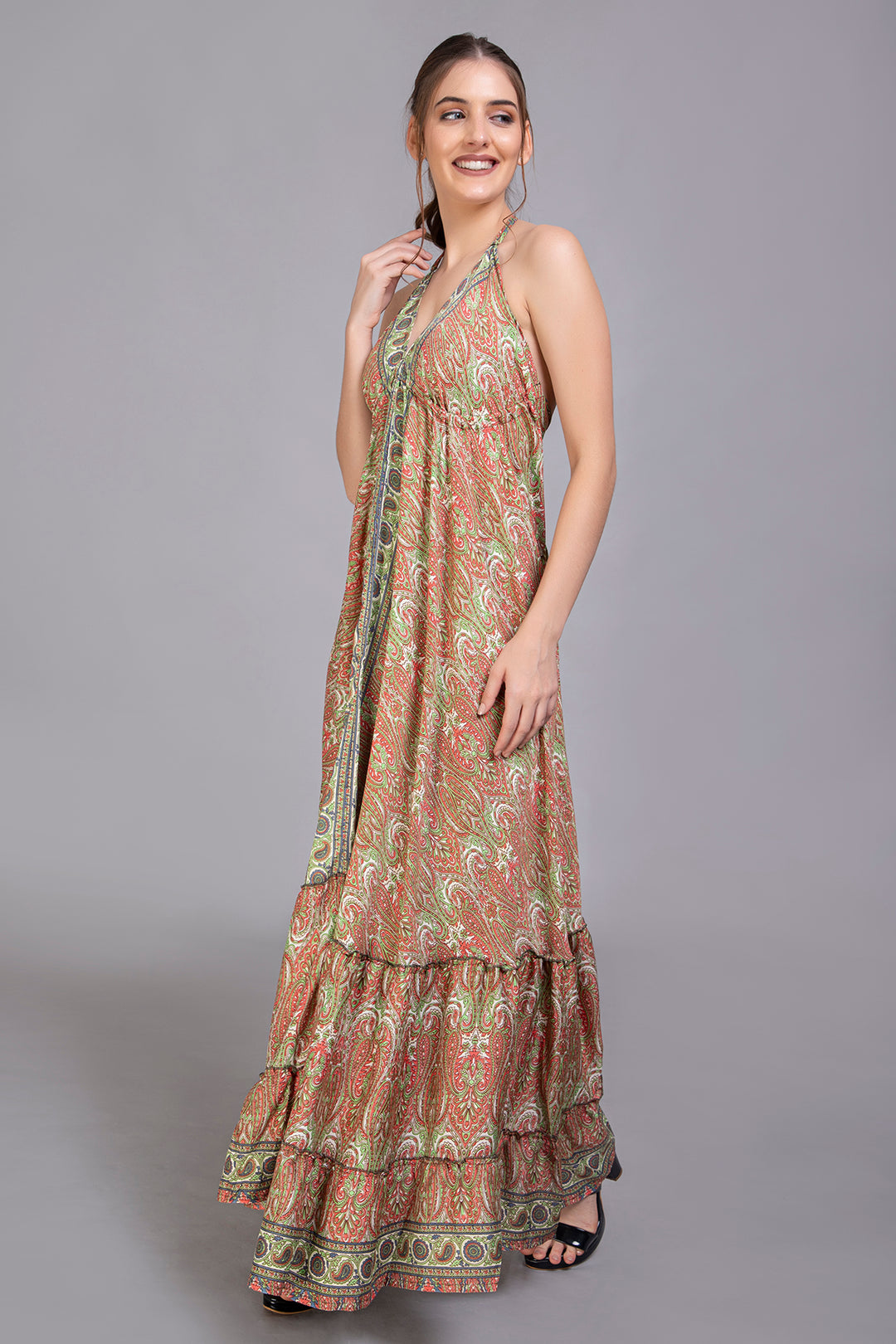 Upcycled Indian Silk Saree Long Bohemian Dress - Vz Collection