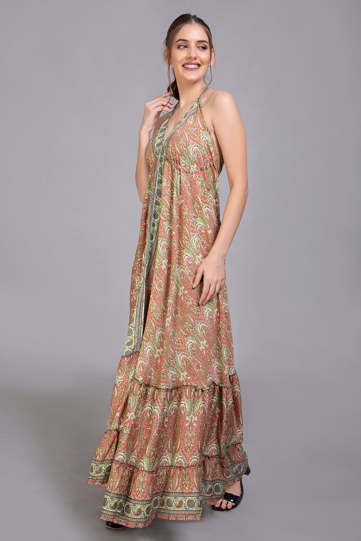 Upcycled Indian Silk Saree Long Bohemian Dress - Vz Collection