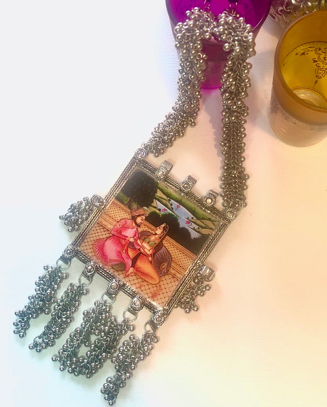 Mughal Couple Print Long Necklace - Vz Collection
