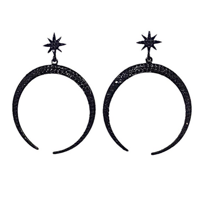 Moon and Star Sparking Earrings in Jet Black - Vz Collection