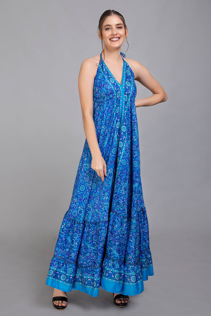 Upcycled Indian Silk Saree Long Bohemian Dress - Vz Collection