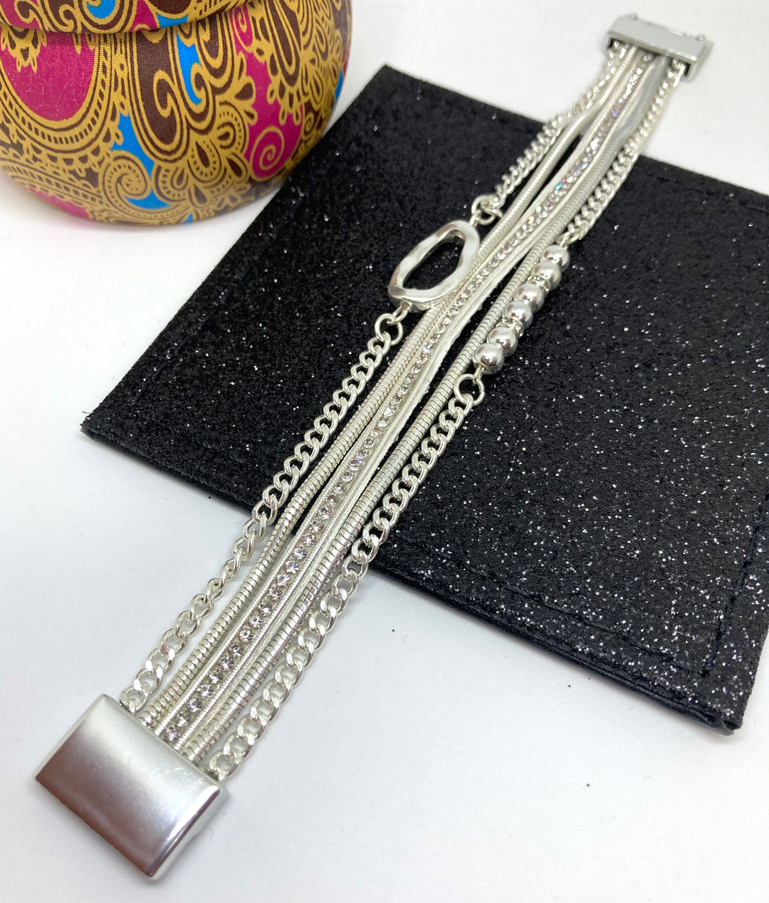 Multi chain Magnetic Bracelet with Textured Oval Bead - Vz Collection