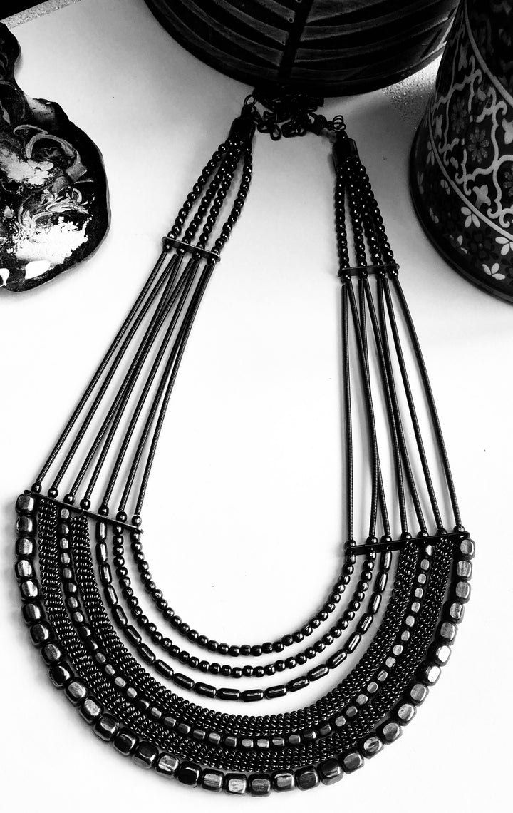 Beads and Spring wire Contemporary Necklace - Vz Collection