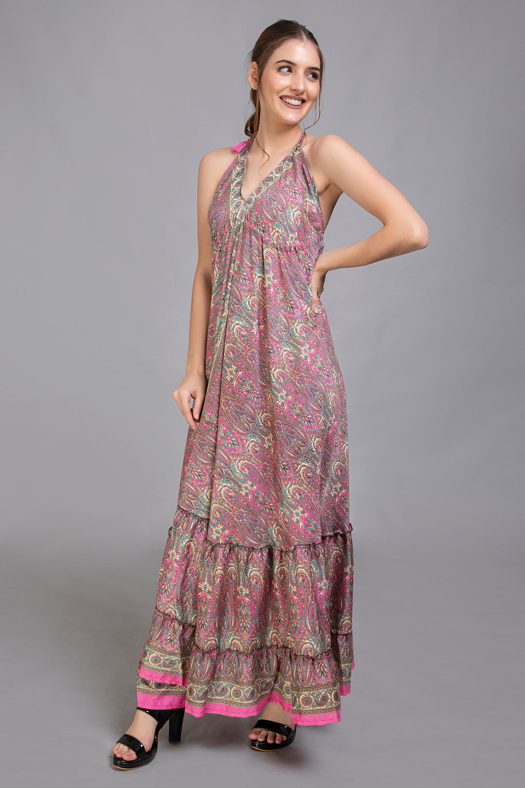 Upcycled Indian Silk Saree Long Bohemian Dress - Vz Collection