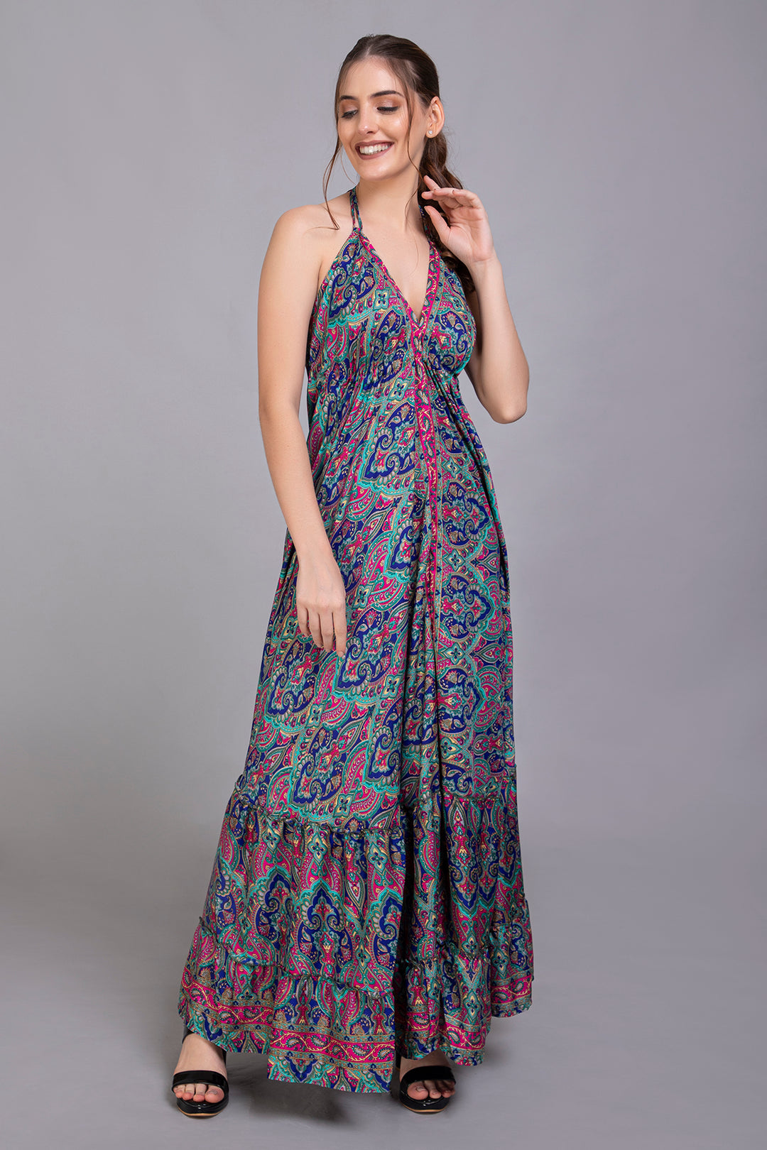 Upcycled Indian Silk Saree Long Bohemian Dress - Vz Collection