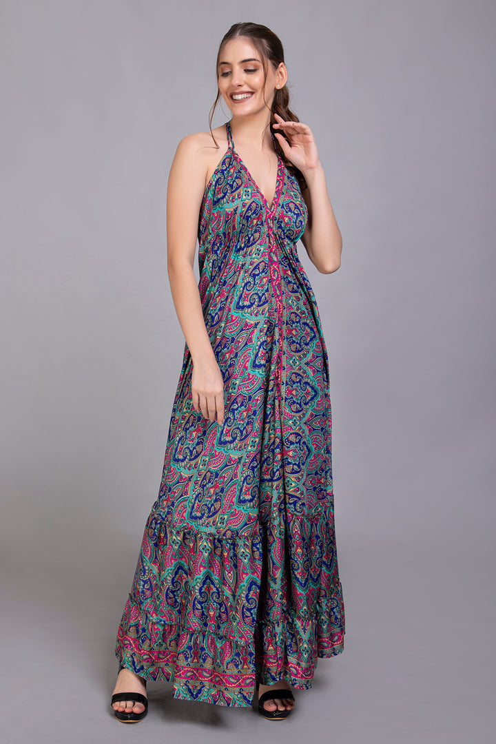 Upcycled Indian Silk Saree Long Bohemian Dress - Vz Collection