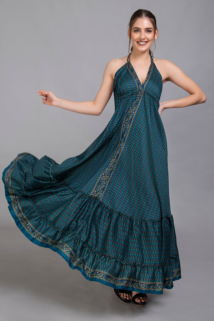 Upcycled Indian Silk Saree Long Bohemian Dress - Vz Collection