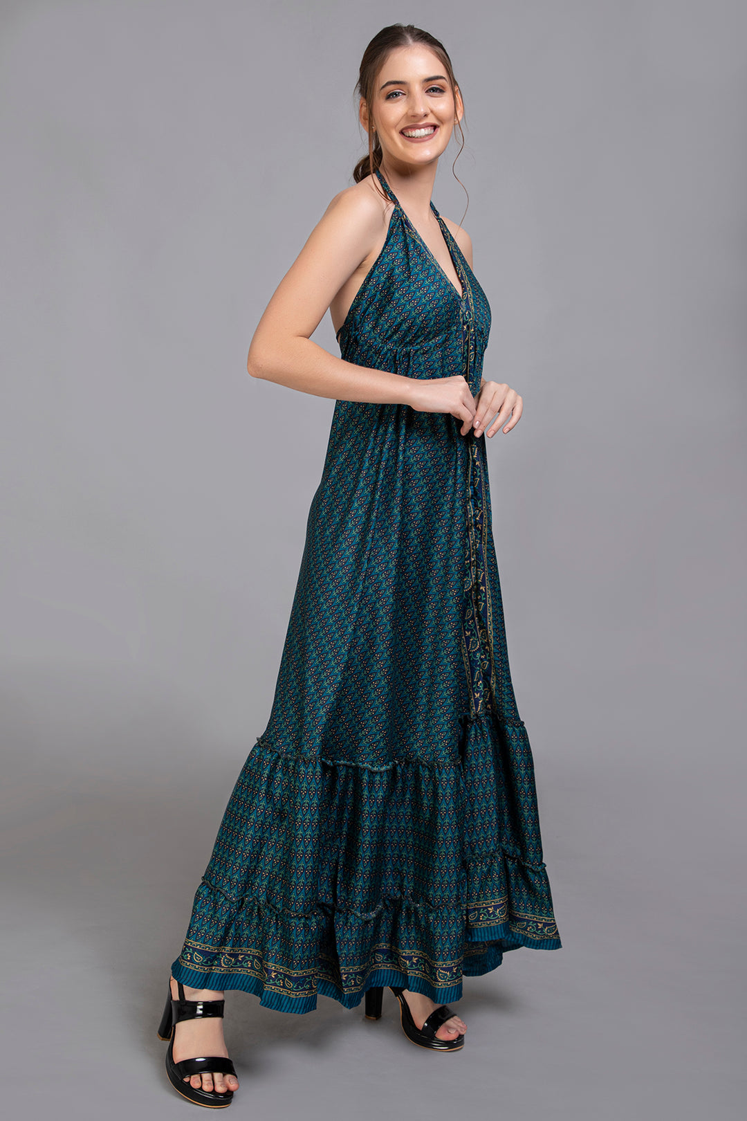 Upcycled Indian Silk Saree Long Bohemian Dress - Vz Collection