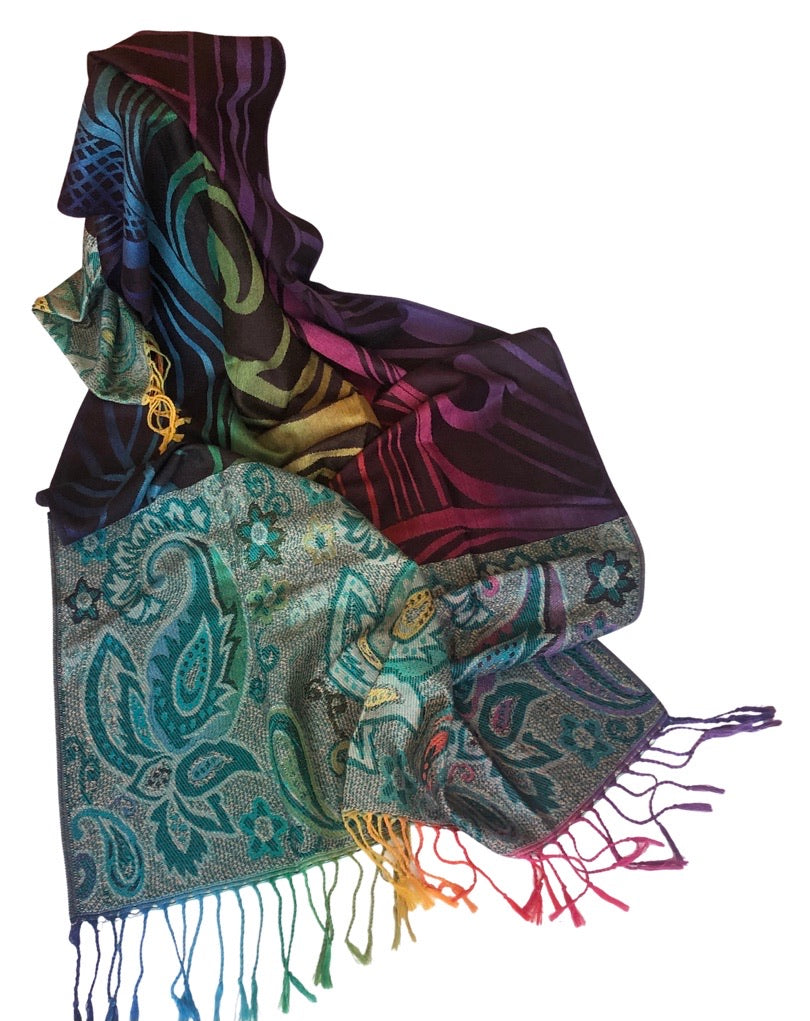 Abstract and Paisley Pattern Pashmina Scarf - Vz Collection