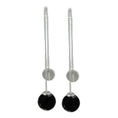 Round Stone and Chain Drop Earrings - Vz Collection