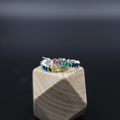Multicolour Cubic Zirconia Baguette Hoop Earrings - Vz Collection