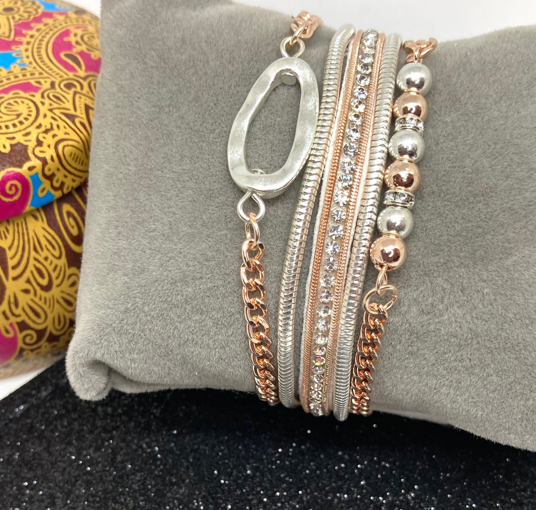 Multi chain Magnetic Bracelet with Textured Oval Bead - Vz Collection