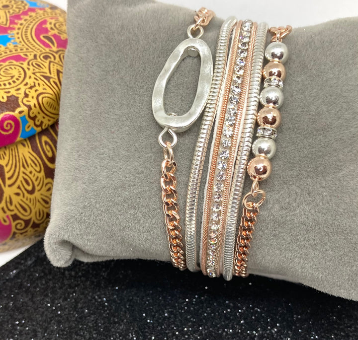 Multi chain Magnetic Bracelet with Textured Oval Bead - Vz Collection
