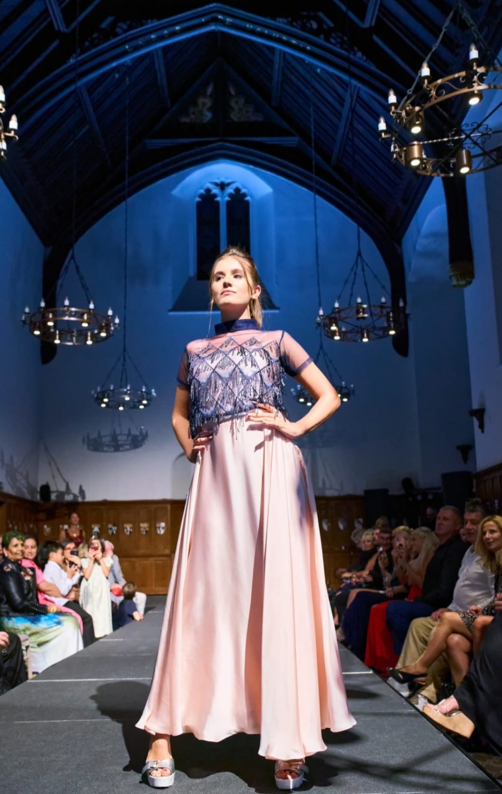 Pink Satin Silk Dress with Navy Bolero - Vz Collection