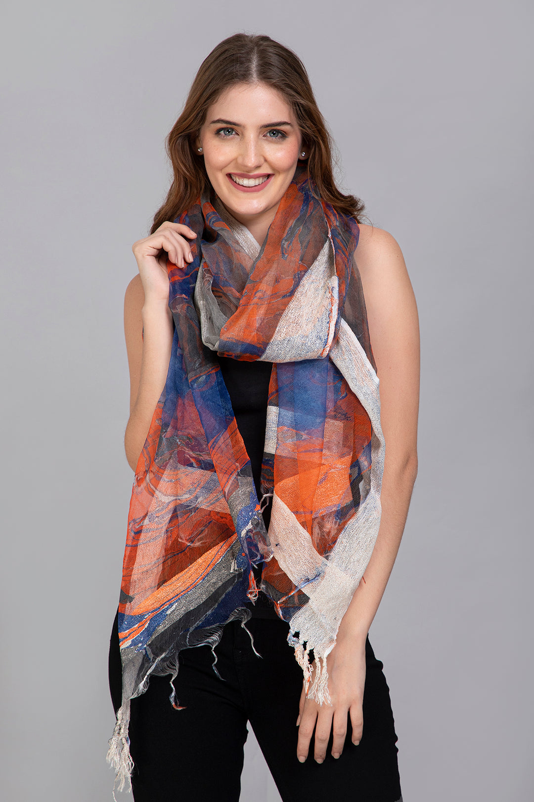Marble Dying on Handwoven Organza Silk Scarf - Vz Collection