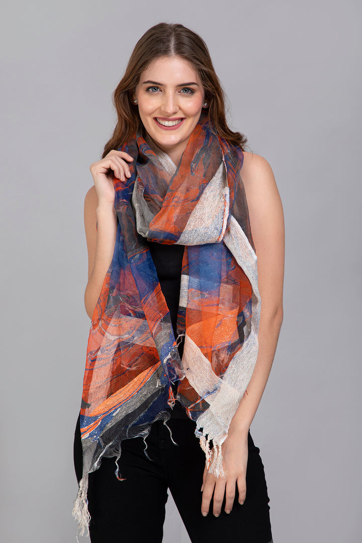 Marble Dying on Handwoven Organza Silk Scarf - Vz Collection