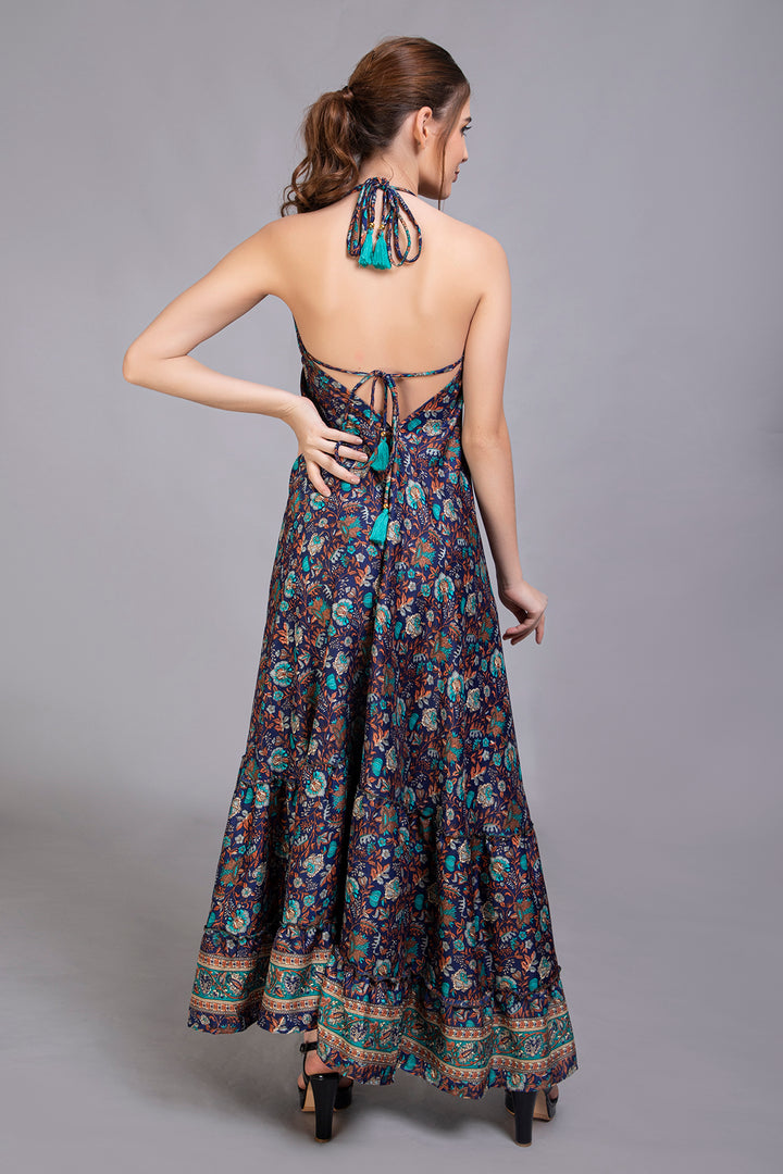 Upcycled Indian Silk Saree Long Bohemian Dress - Vz Collection