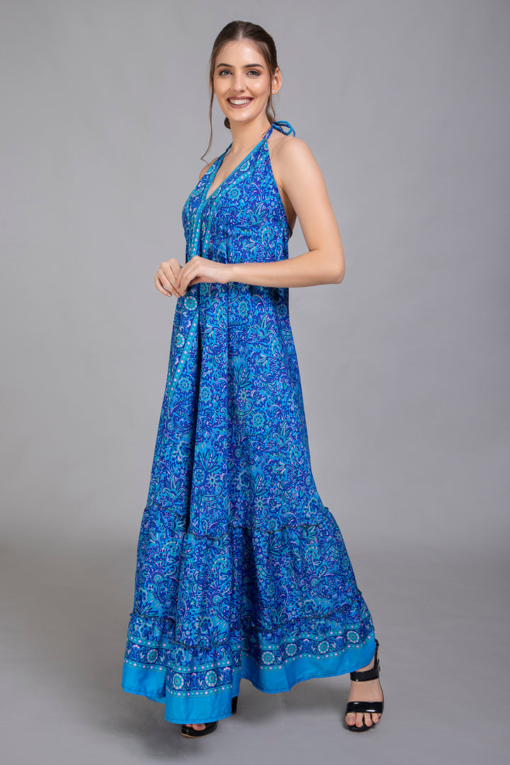 Upcycled Indian Silk Saree Long Bohemian Dress - Vz Collection