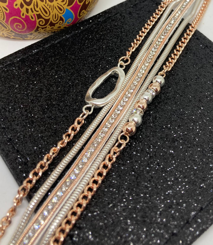 Multi chain Magnetic Bracelet with Textured Oval Bead - Vz Collection