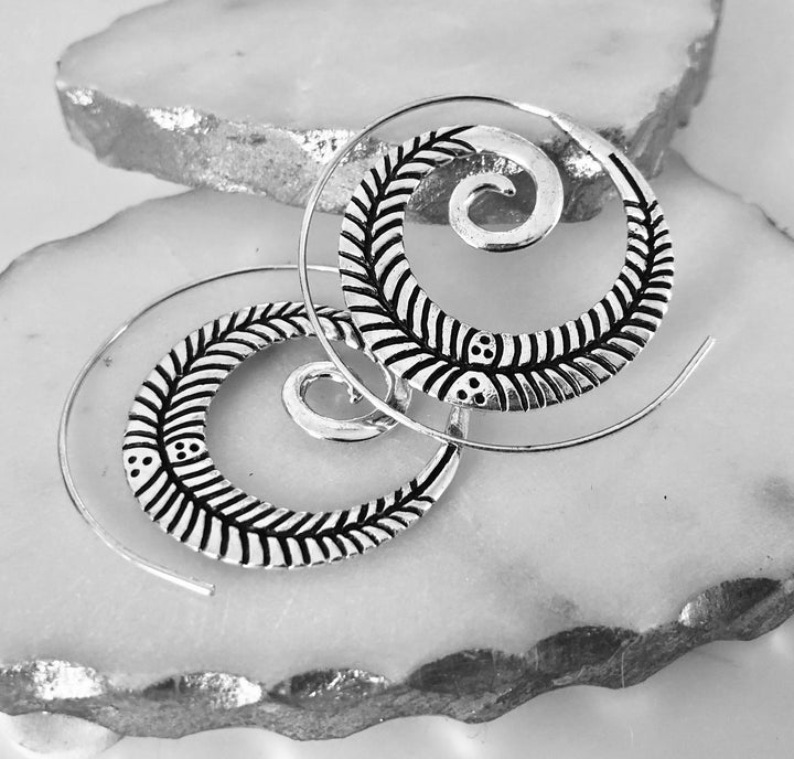 Silver Plated Loop Leaf Earrings - Vz Collection