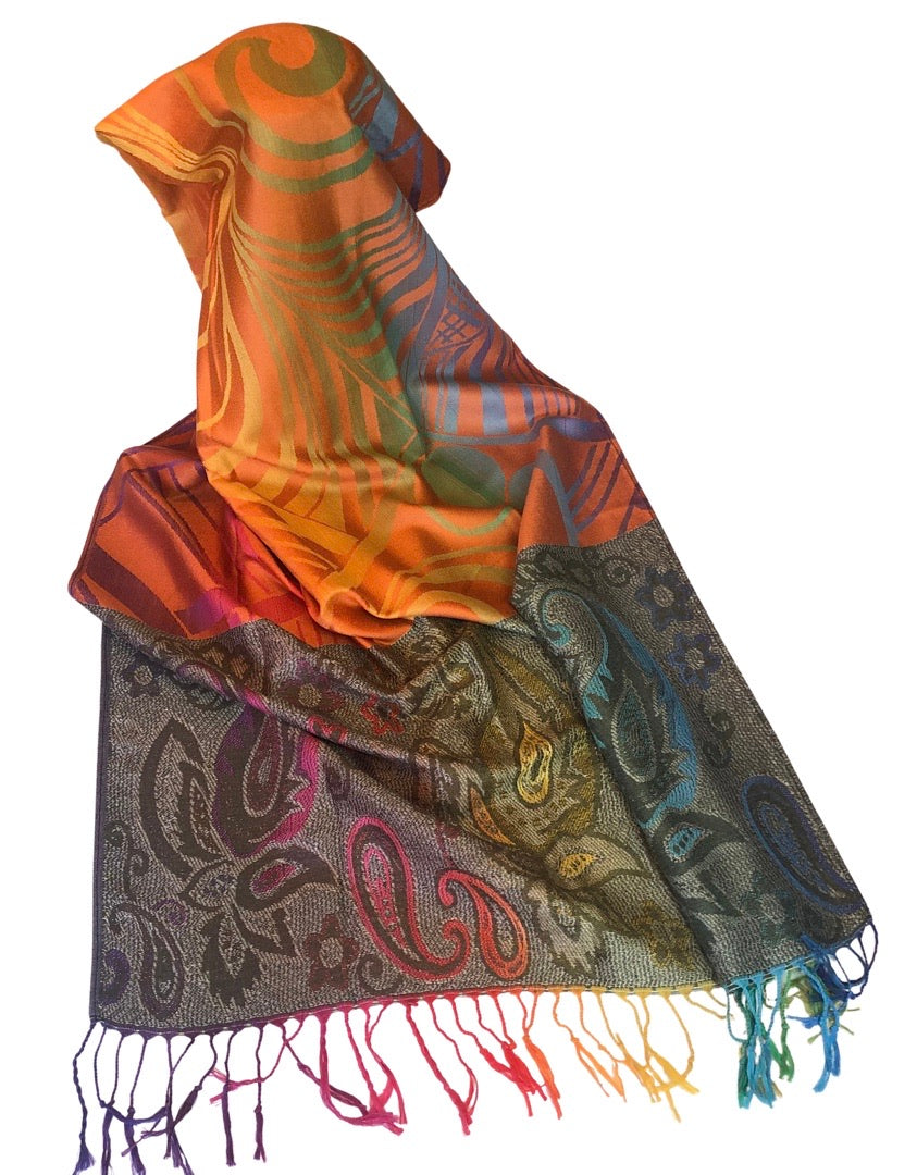 Abstract and Paisley Pattern Pashmina Scarf - Vz Collection