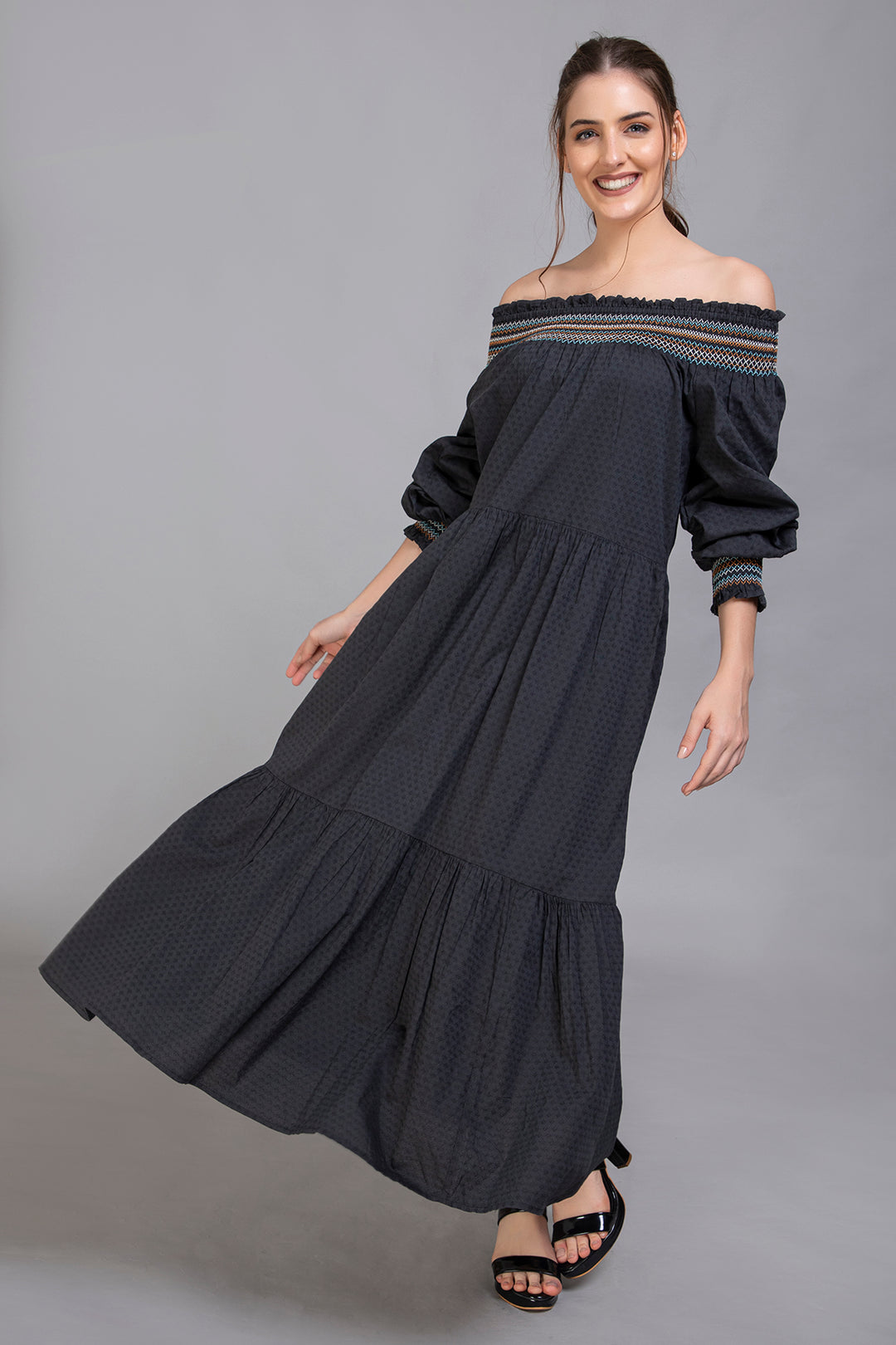 Black Tiered Maxi Dress - Vz Collection