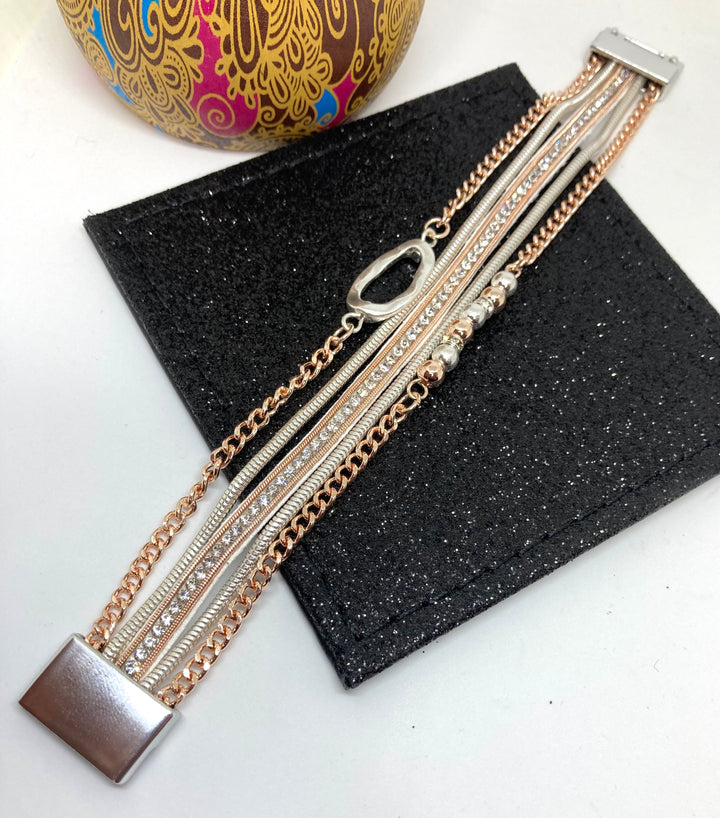 Multi chain Magnetic Bracelet with Textured Oval Bead - Vz Collection