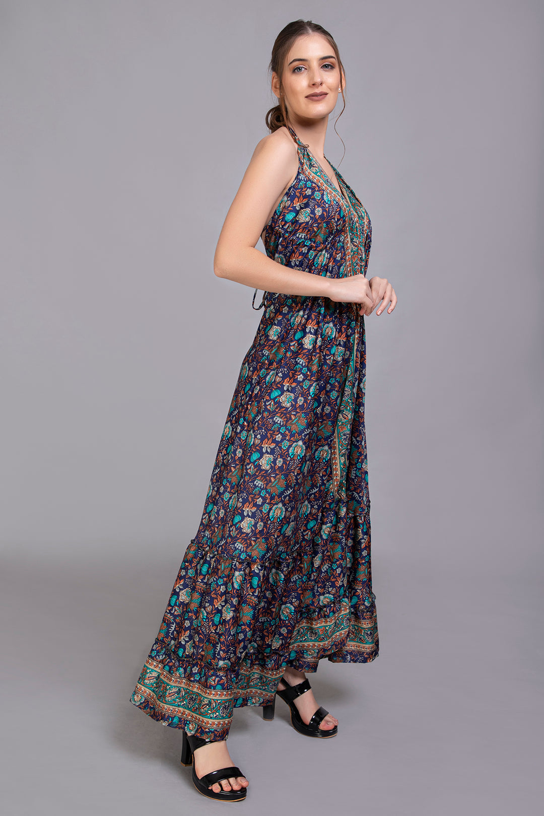 Upcycled Indian Silk Saree Long Bohemian Dress - Vz Collection
