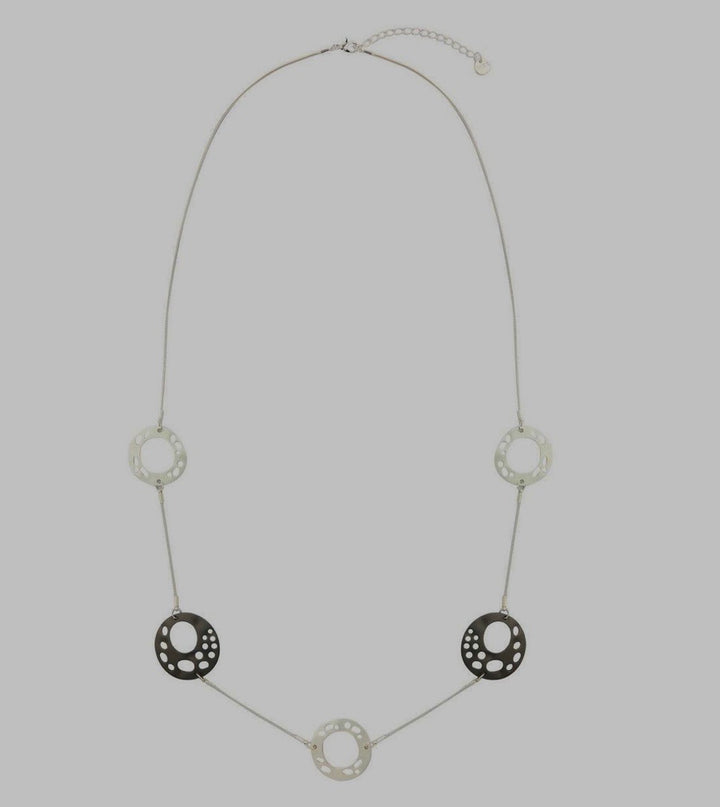 Matt Finish Gunmetal Grey and White Circle Pieces Long Necklace - Vz Collection