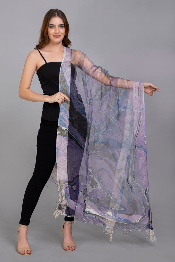 Marble Dying on Handwoven Organza Silk Scarf - Vz Collection