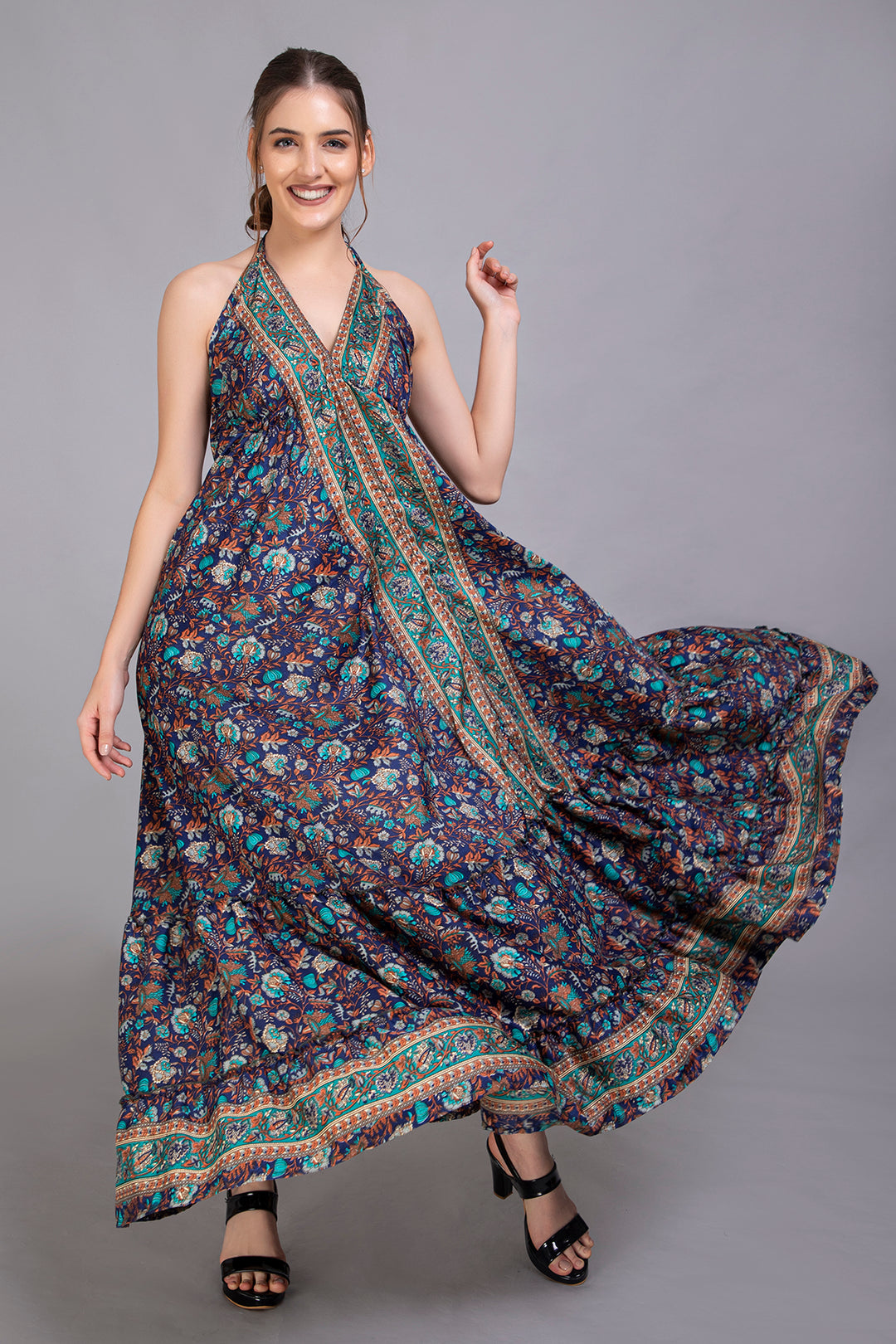 Upcycled Indian Silk Saree Long Bohemian Dress - Vz Collection
