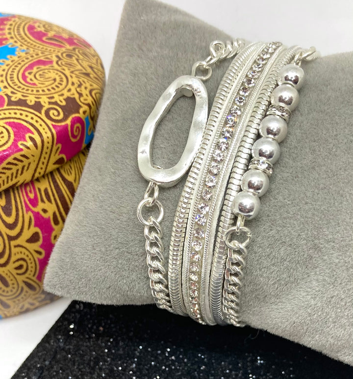 Multi chain Magnetic Bracelet with Textured Oval Bead - Vz Collection