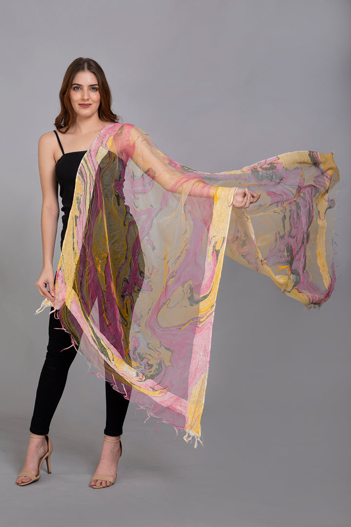 Marble Dying on Handwoven Organza Silk Scarf - Vz Collection