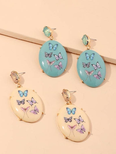 Earrings with Embossed Multicolour Butterfly Print - Vz Collection