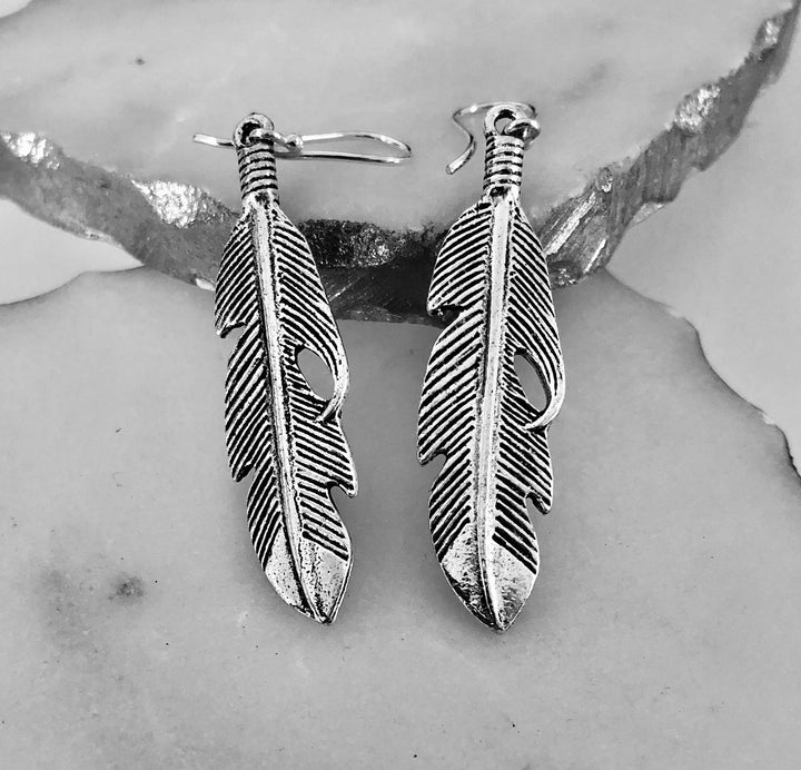 Silver Plated Feather Earrings - Vz Collection