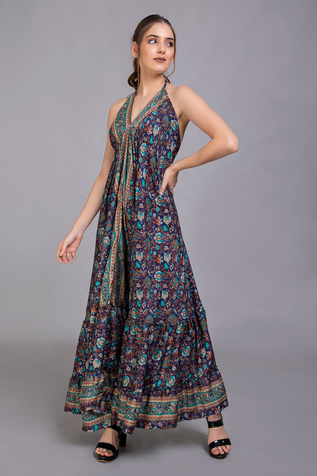 Upcycled Indian Silk Saree Long Bohemian Dress - Vz Collection
